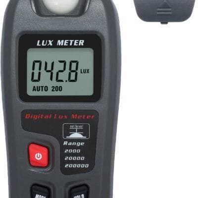 Proster Medidor de luz de iluminação de luxímetros digitais – luminômetros Lux Light Meter fotômetros de alta precisão 4% Lux Meter com faixa de exibição LCD 0,1-200000 Lux/0,01-20000 Fc