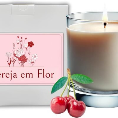 Vela Aromática Perfumada | Cereja em Flor | Fragrância Intensa – Premium | 250gr | 55+ Horas de Queima | Cera de Coco e Soja