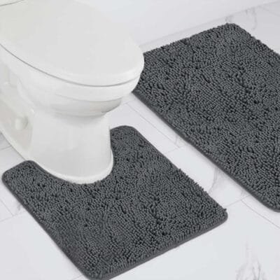 Jogo de Tapete para Banheiro, Kit Banheiro 2 peças, Tapete Antiderrapante para Piso e Vaso, Design Bolinha, Toque Macio Confortável Super Absorvente (Cinza Escuro)