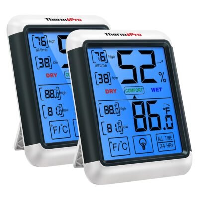 ThermoPro TP55 2 peças higrômetro digital termômetro de umidade com grande tela sensível ao toque e monitor de umidade de temperatura de luz de fundo