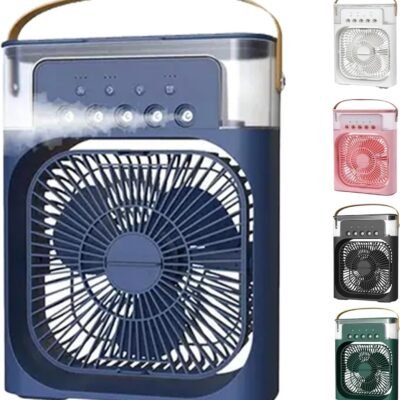 Ventilador Portátil 3 Em 1 Mini Ar Condicionado Umidificador E Climatizador Com LED Tanque De Água De 600ml 3 Velocidades De Vento E Pulverizador de 5 Furos 4 Cores Disponíveis (AZUL)