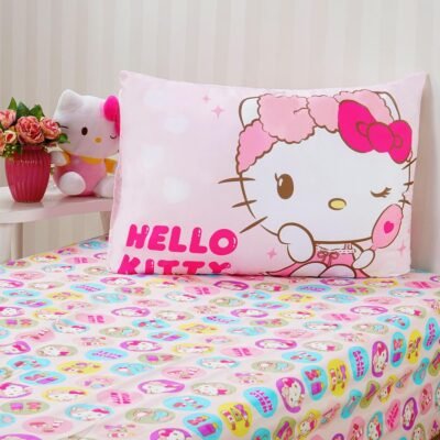 Jogo de Cama Solteiro Infantil Lençol Menina Hello Kitty 2 Peças Estampado Personagens – Com Elástico (Hello Kitty Claro)