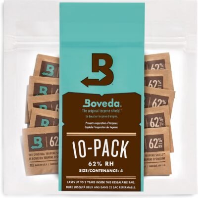 Boveda Pacotes de controle de umidade bidirecionais 62% para armazenar 1,8 oz de produto – Tamanho 4 – Pacote com 10 – Absorvedores de umidade para pequenos recipientes de armazenamento – Pacotes de umidificador – Pacotes de hidratação em saco resselável