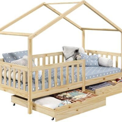 Cama Montessoriana Madeira Maciça Casa com Estrado Elea (Natural)