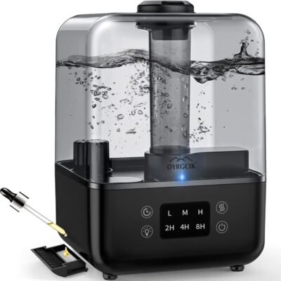 Umidificadores para quarto, umidificadores ultrassônicos de enchimento superior de 5L para quarto grande e casa de bebê com bocal de rotação de 360°, 3 níveis de névoa, desligamento