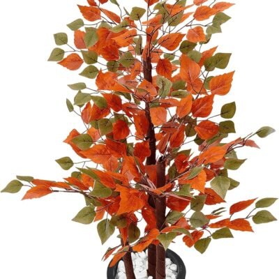 Planta Artificial Figueira Ficus Outono Vaso 3D Polietileno Decoração (Coluna Preto)