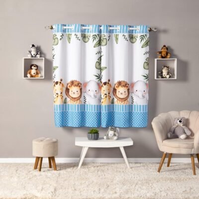 Cortina Infantil 2,00×1,50 para Meninos e Meninas (SAFARI BABY AZUL)