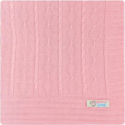 Manta Mantinha para Bebê Tricot Trico Trançada Saida Maternidade Luxo Unissex Menino Menina Feminino Masculino c23901 (Rosa)