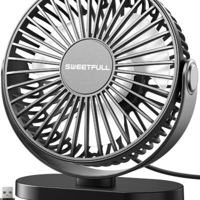 SWEETFULL Ventilador de mesa USB pequeno silencioso – Mini ventilador portátil pessoal de 3 velocidades, rotação de 360° ajustável, utensílios de resfriamento de mesa de escritório de 12 cm na mesa