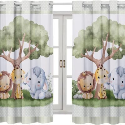 Cortina Infantil 2,00×1,50 Para Quarto, Criança, Estampas Exclusivas Baby (SAFARI NA ARVORE)