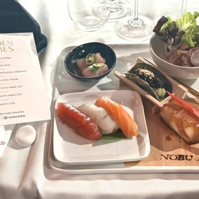 Globo de Ouro apresenta sofisticado menu com taco de caviar e salada de sashimi do renomado chef Nobu Matsuhisa.