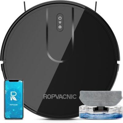 Robo Aspirador po passa pano, sucção de 4000Pa, limpeza personalizada, carregamento automático, prevenção obstáculos, controle remoto por voz via aplicativo, pelos animais estimação (Preto Profundo)