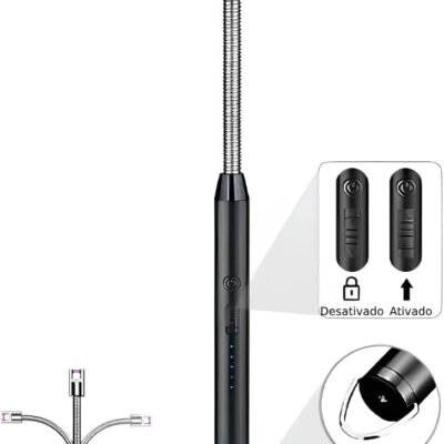 Isqueiro Acendedor Elétrico Fogão a Gás Churrasqueira e Velas com USB Recarregável Flexível Premium (Cores Sortidas)