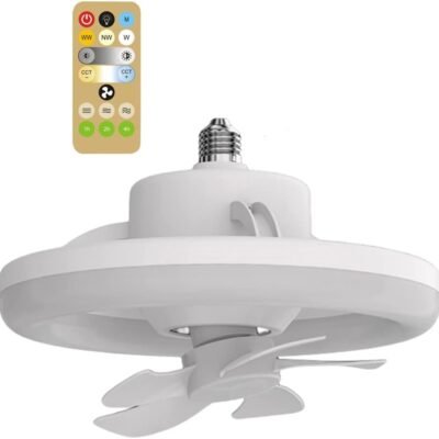 Ventiladores de teto com luzes,Ventilador de teto regulável com luz,lustre de LED E27 com rotação de 360° com controle remoto,3 velocidades de vento,para cozinha,sala de estar (48W)