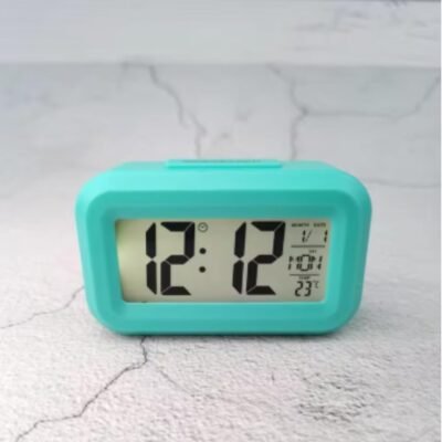 Mini Relógio Despertador de Mesa Digital inteligente Com Botão de Soneca Calendário Temperatura Luz Noturna – Tubarão Stores. (Azul)