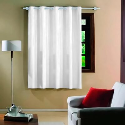 Cortina Blackout Total com Ilhós, tamanho 1,38 L x 1,80 A (m), 1 Folha, Corta Luz, Cor Branca, 100% PVC, Para Sala e Quarto, Ideal para Varão Simples