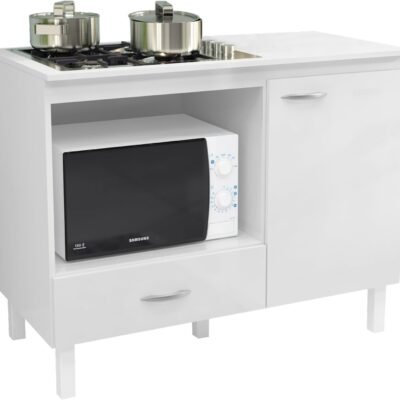 Balcão Armário Cooktop 4 Ou 5 Bocas Com 1 Porta 1 Gaveta Multiuso Para Cozinha Compacta Espaço Para Botijão (Branco)