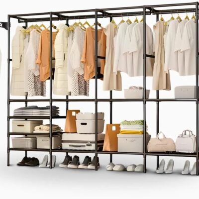 Arara Sapateira Cabideiro 4 Colunas Armário 10 Prateleiras Multiuso para Organização Completa Quarto Closet Casal Quadrupla