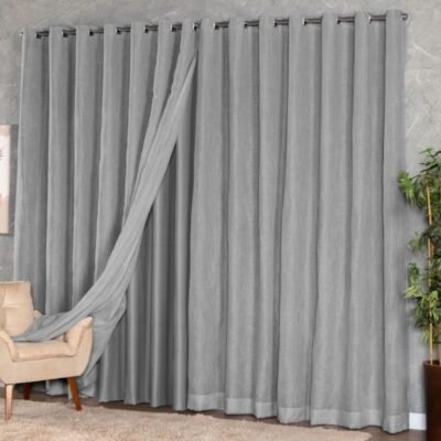 Cortina GRANDE Voil Gaze de Linho 4 x 2,70 Forro de Microfibra (cinza)