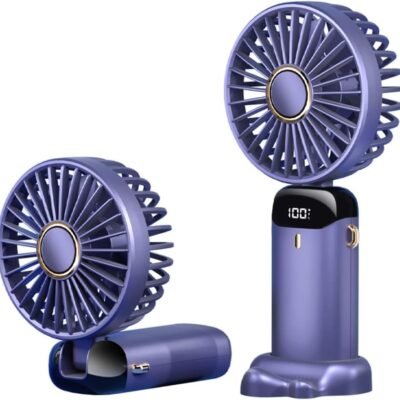 Jethrora Mini ventilador portátil ventilador de mão recarregável pequeno ventilador de mesa 5 velocidades 90 ° ventilador operado por bateria dobrável com cordão para uso em viagens no escritório domést