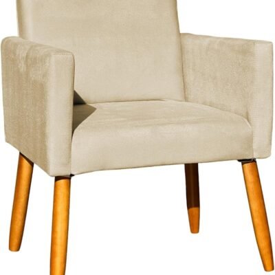 Poltrona Decorativa Para Sala Nina Cadeira Reforçada Para Recepção Manicure Sala De Espera Escritório Consultório – (Bege)