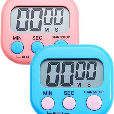 Kit 2 Timer Digital Temporizador Cronômetro Relógio Alarme LCD Cozinha Magnético (Azul e Rosa)