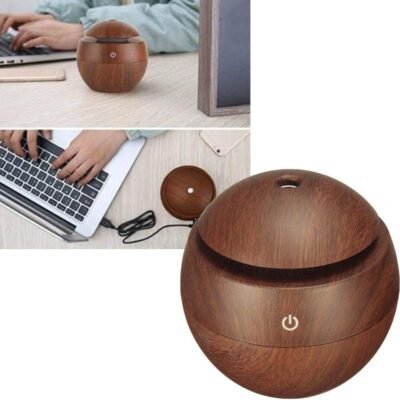 Umidificador Aromatizador Difusor Aromas Eletrico Madeira Escura USB LED 7 Cores