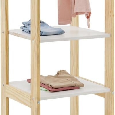 Estante Cabideiro Infantil Madeira Montessoriana para Roupas Natural Branco Sally