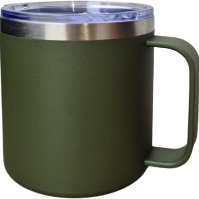 CABE MAIS Caneca Térmica c/Alça 450ml c/Tampa Acrilica Antivazamento – Isolamento a Vácuo c/Parede Dupla, Bebidas Quentes Frias por Horas, Design Compacto Portátil, Acabamento Fosco (Verde Escuro)