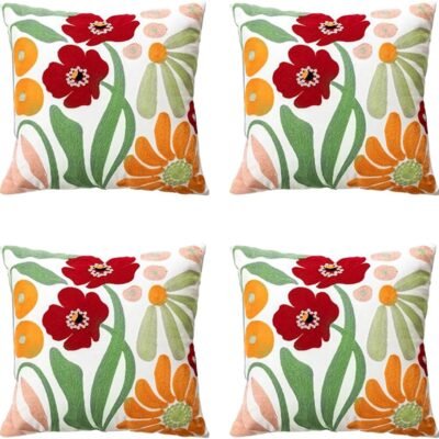 Kit 4 Almofadas para Sofá 45x45cm Capa Almofada Bordada para Sofá Quadrada para Sofás, Camas, Cadeiras,Travesseiro não incluído (4, Flores vermelhas)