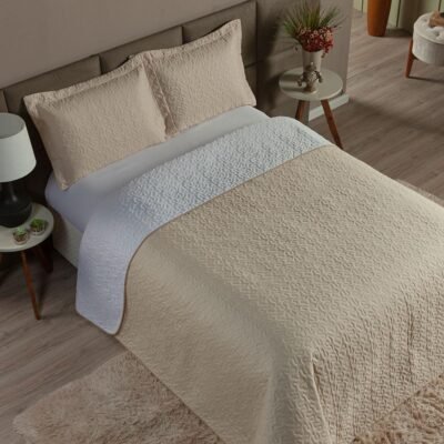 Cobre Leito Queen 150 Fios, Branco (Cáqui-Branco, Queen 3 peças)